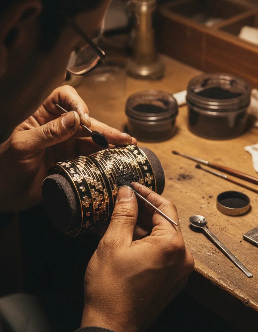 Making the De Beers award-winning cuff bracelet, hand enamelling