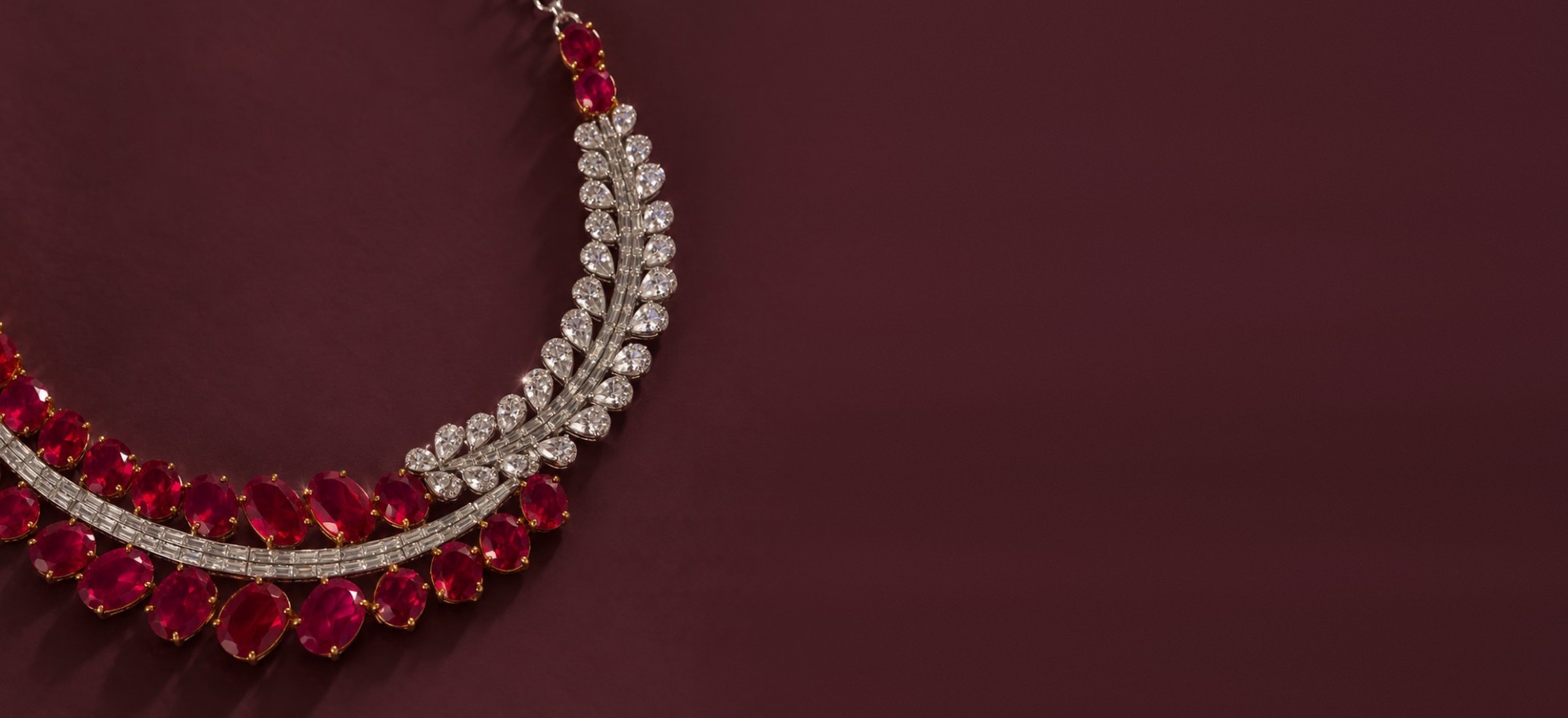 Ruby and diamond necklace, close detail